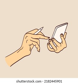 Hand holding smartphone, empty screen, phone mockup
