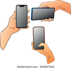Hand holding the smartphone in flat design svg