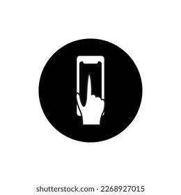 Hand holding smartphone flat style icon design, Digital technology communication social media internet web and wireless theme Vector illustration