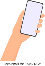Mano sosteniendo un smartphone. Ilustración vectorial plana.