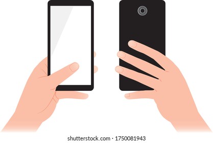 Hand Holding Smartphone. Front And Back