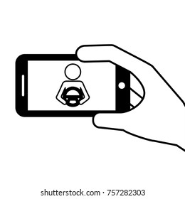 hand holding smartphone gps navigation driver with steering wheel