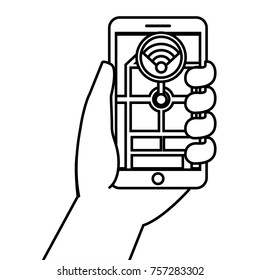 hand holding smartphone gps navigation connection wifi