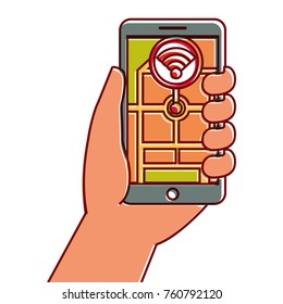 hand holding smartphone gps navigation connection wifi