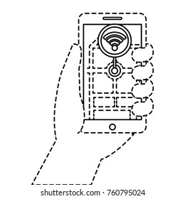 hand holding smartphone gps navigation wifi signal