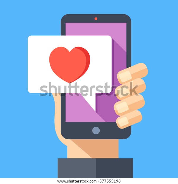 Hand Holding Smartphone Heart Emoji Message Stock Vector Royalty Free