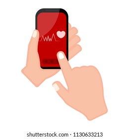 Hand holding a smartphone with a heart shape icon