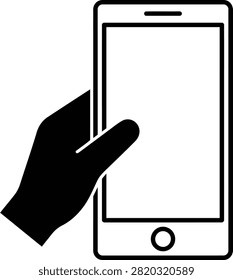 Hand holding smartphone horizontally for content viewing with blank screen for copy space vector illustration