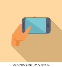 Hand holding a smartphone horizontally, taking a picture or recording a video