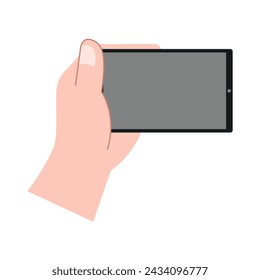 Mano sosteniendo el teléfono inteligente horizontal y verticalmente, con la pantalla en blanco mostrada