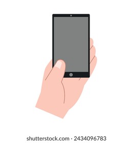 Hand holding smartphone horizontally and vertically, with blank screen displayed
