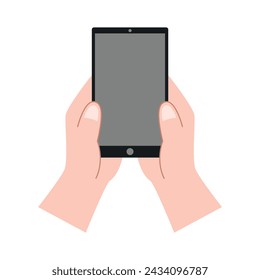 Hand holding smartphone horizontally and vertically, with blank screen displayed