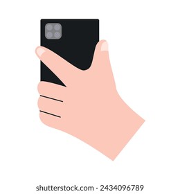Hand holding smartphone horizontally and vertically, with blank screen displayed