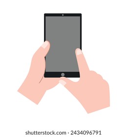 Hand holding smartphone horizontally and vertically, with blank screen displayed
