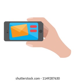 Hand holding a smartphone icon