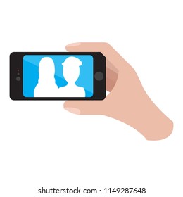 Hand holding a smartphone icon