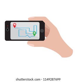 Hand holding a smartphone icon