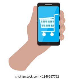 Hand holding a smartphone icon