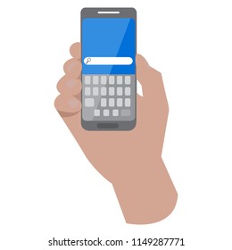 Hand holding a smartphone icon
