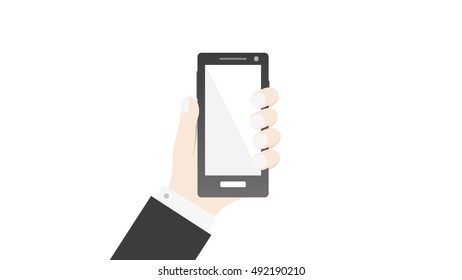Hand holding smartphone icon commerce concept business background