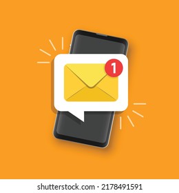 Hand holding smartphone icon in flat style. Incoming message vector illustration on isolated background. Email notification sign business concept.