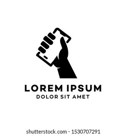 hand holding smartphone icon illustration logo isolated on white background