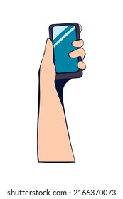 hand holding smartphone icon isolated