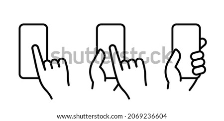 Hand holding smartphone icon set. Phone template. Vector EPS 10. Isolated on white background.
