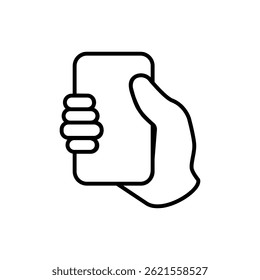 hand holding smartphone icon, simple flat style, illustration, logo sign symbol pictogram template, for ui or ux isolated on white for mobile app, editable