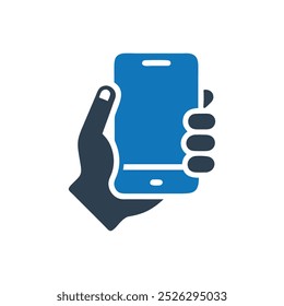 Hand Holding Smartphone Icon, Hand taking a picture with a smartphone symbol