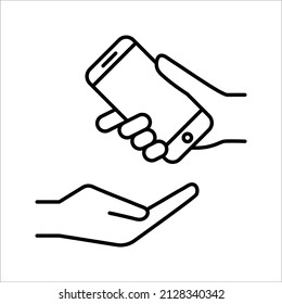 Hand holding smartphone icon. vector illustration on white background. color editable