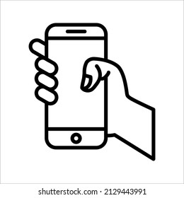 Mano sosteniendo un icono del smartphone. ilustración vectorial sobre fondo blanco. modificable por color