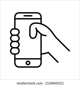 Hand holding smartphone icon. vector illustration on white background. color editable