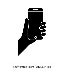 Mano sosteniendo un icono del smartphone. ilustración vectorial sobre fondo blanco. modificable por color