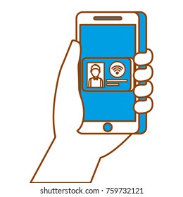 hand holding smartphone with id card online commerce