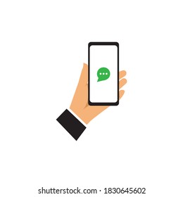 Hand holding smartphone illustration flat design
