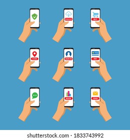 Hand holding smartphone illustration flat design