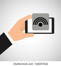 hand holding smartphone internet wifi vector illustration eps 10