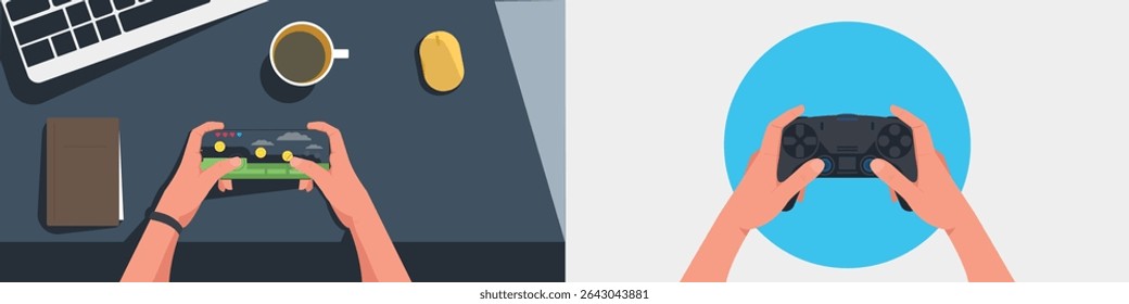 Hand Holding Smartphone and Joystick Playing Video Game