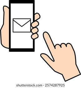 Hand holding a smartphone with a letter displayed