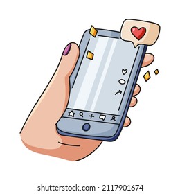 hand holding smartphone. like social media