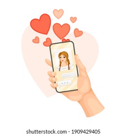 Hand Holding Smartphone Liking Post or Photo in Social Media Vector Illustration
