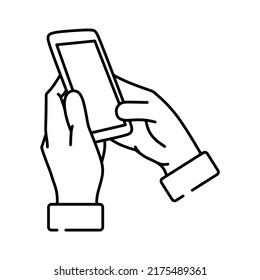 hand holding smartphone line icon vector