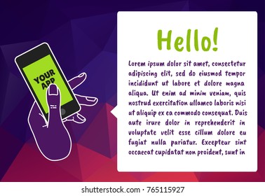 Hand holding smartphone linear icon. Thin line illustration.  Vector isolated outline drawing