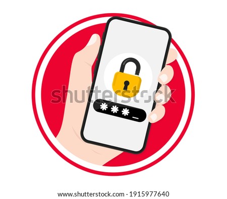 Hand holding smartphone with lock screen. Phone with enter password code verification security protection for authorization on mobile phone secure access notification message. Two step authentication