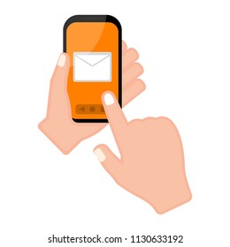 Hand holding a smartphone with a mail app