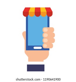 hand holding smartphone market online shopping