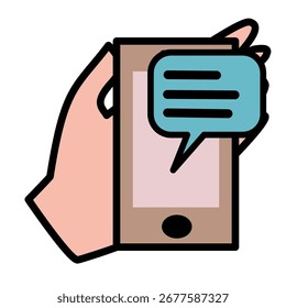 Mano que sostiene el icono del mensaje del smartphone
