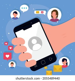 hand holding smartphone of messaging theme
