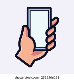 Hand halten Smartphone Handy Handy leeren Bildschirm, Telefon-Mockup, Anwendung auf einem Touchscreen-Gerät. Cartoon, Vektorgrafik
